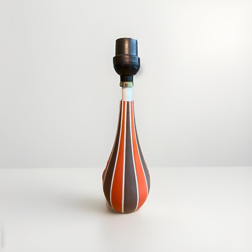 Vintage Mid-Century Modern Quartite Like Creative Table Lamp Orange Brown Stripe